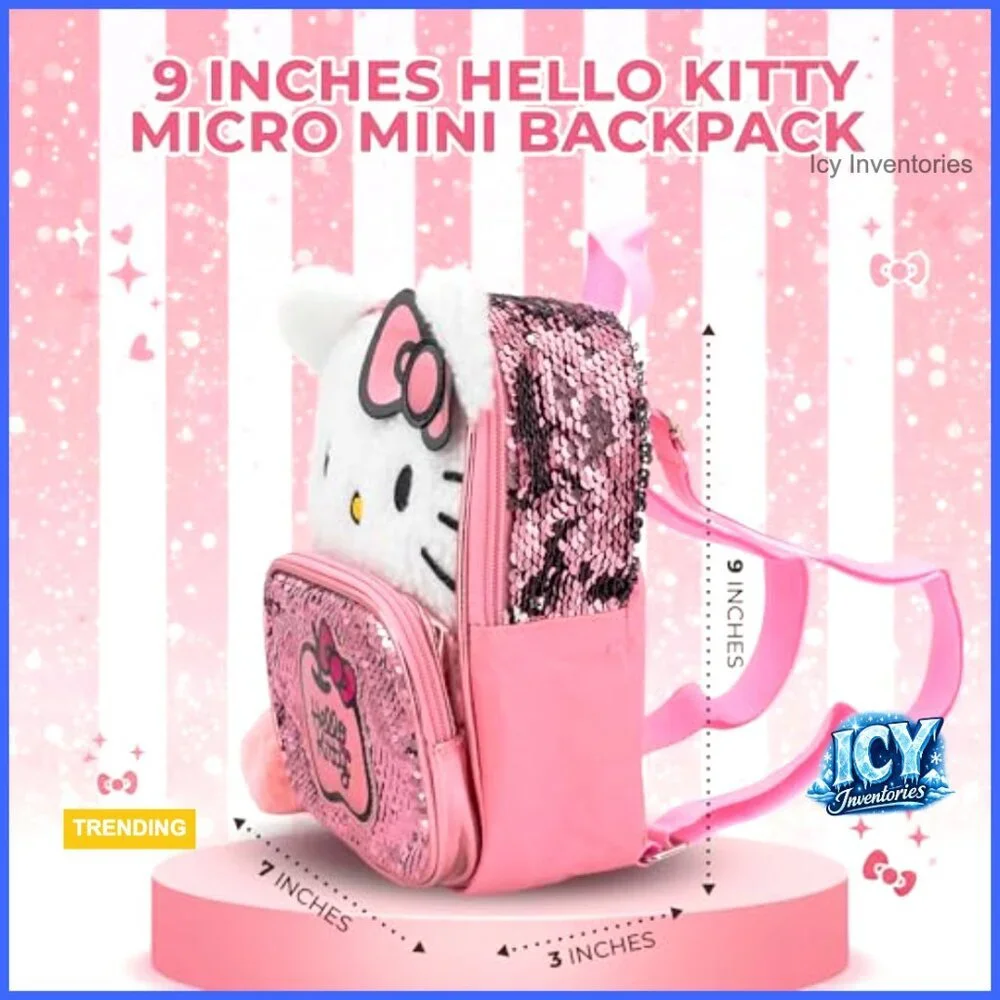 Hello Kitty Sherpa & Sequin Mini Backpack with 3D Ears & Pompom Dangle